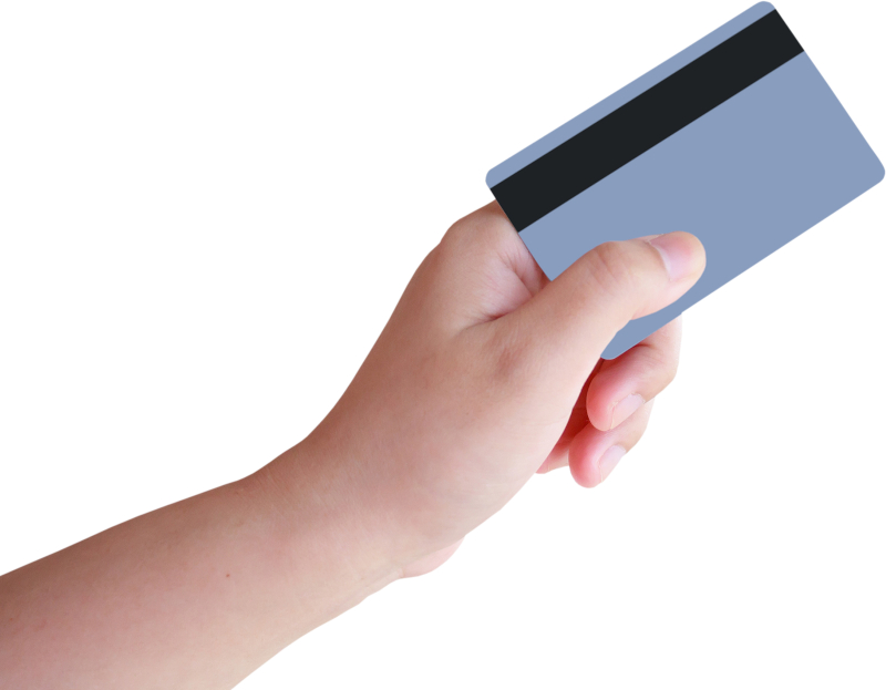 海外対応のクレジットカードを手に持っている様子