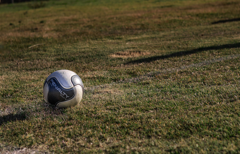 芝生の上に置かれたサッカーボール